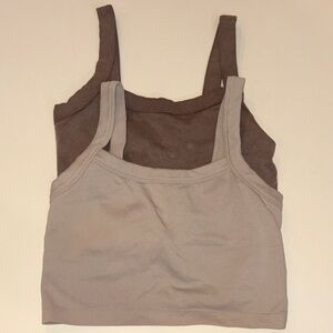 Yogalicious Crop Tank Tops - Taupe and Chocolate Brown